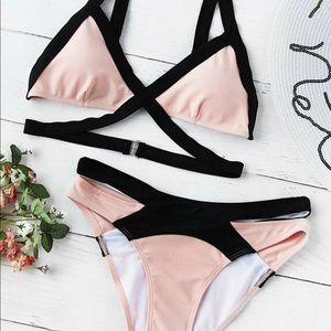 Two Tone Contrast Trim Bikini Set